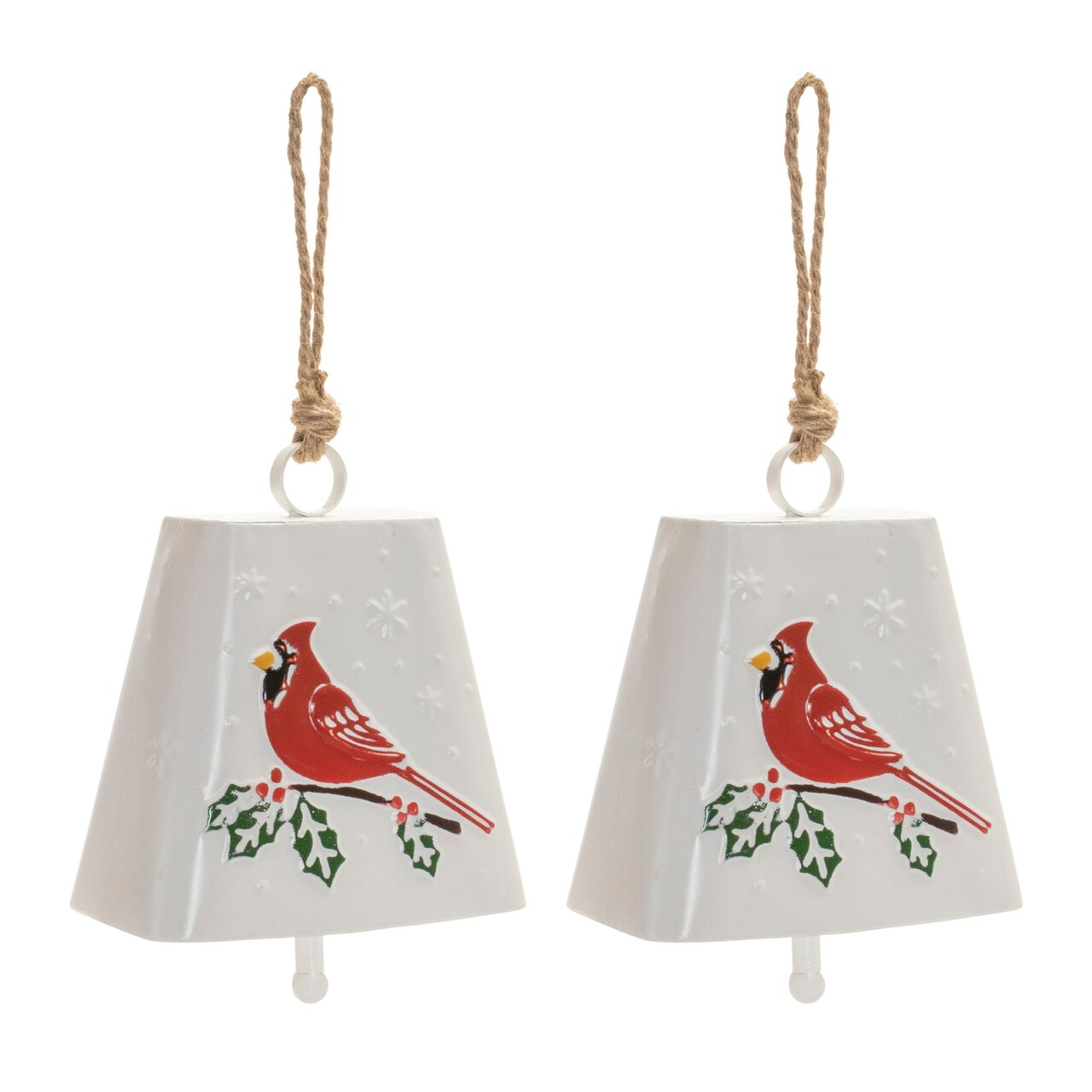 Melrose Cardinal Bird Christmas Bell Ornaments - 16" - White - 2ct